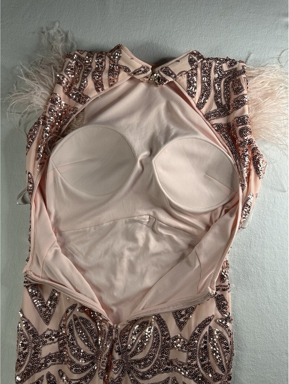 GUESS Pink sequin dress Size 4 With Ostrich Feathers, GREAT CONDITION - Picture 9 of 15